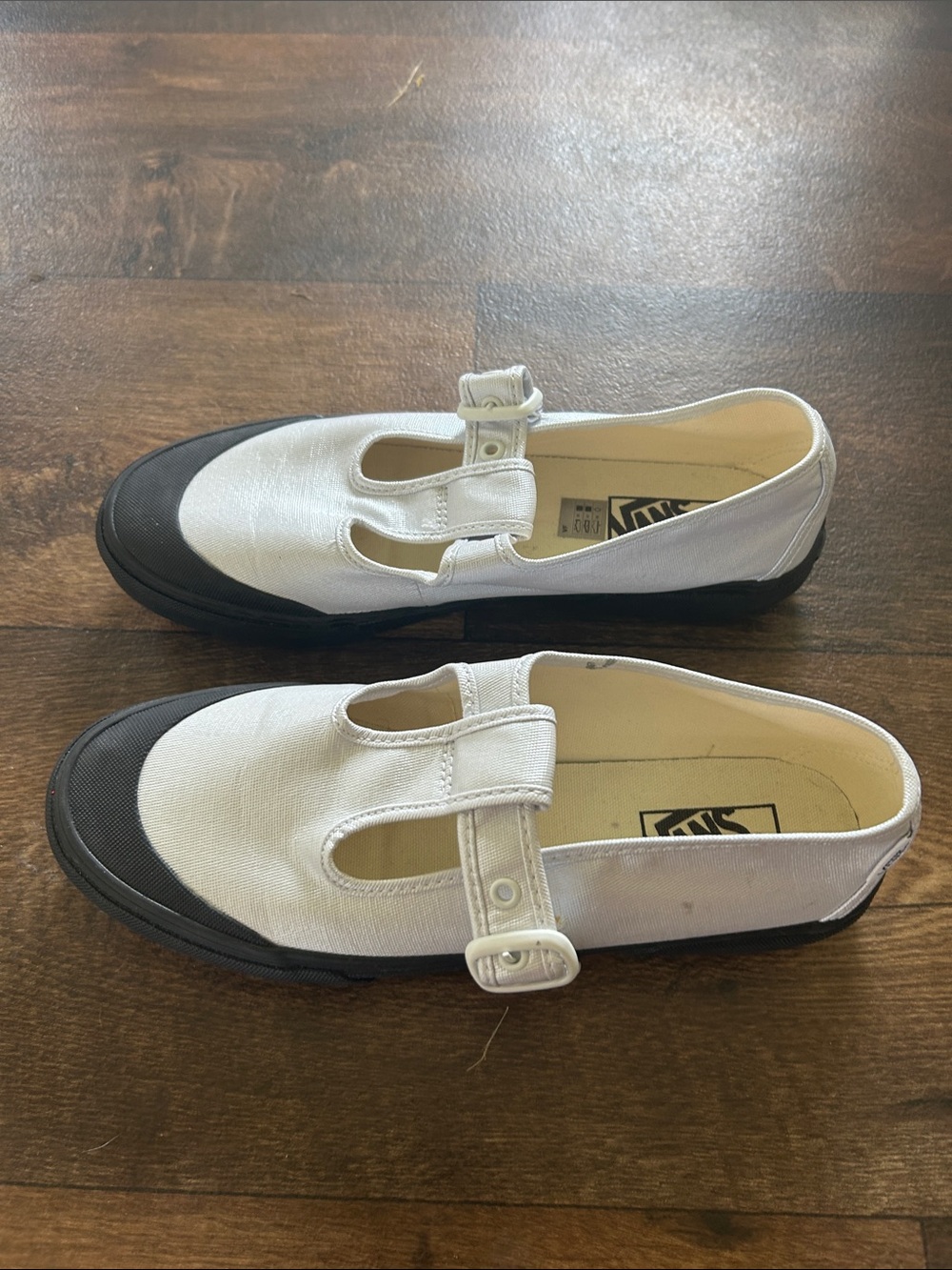 Used Vans White Canvas Mary Jane Sneakers with Black Toe